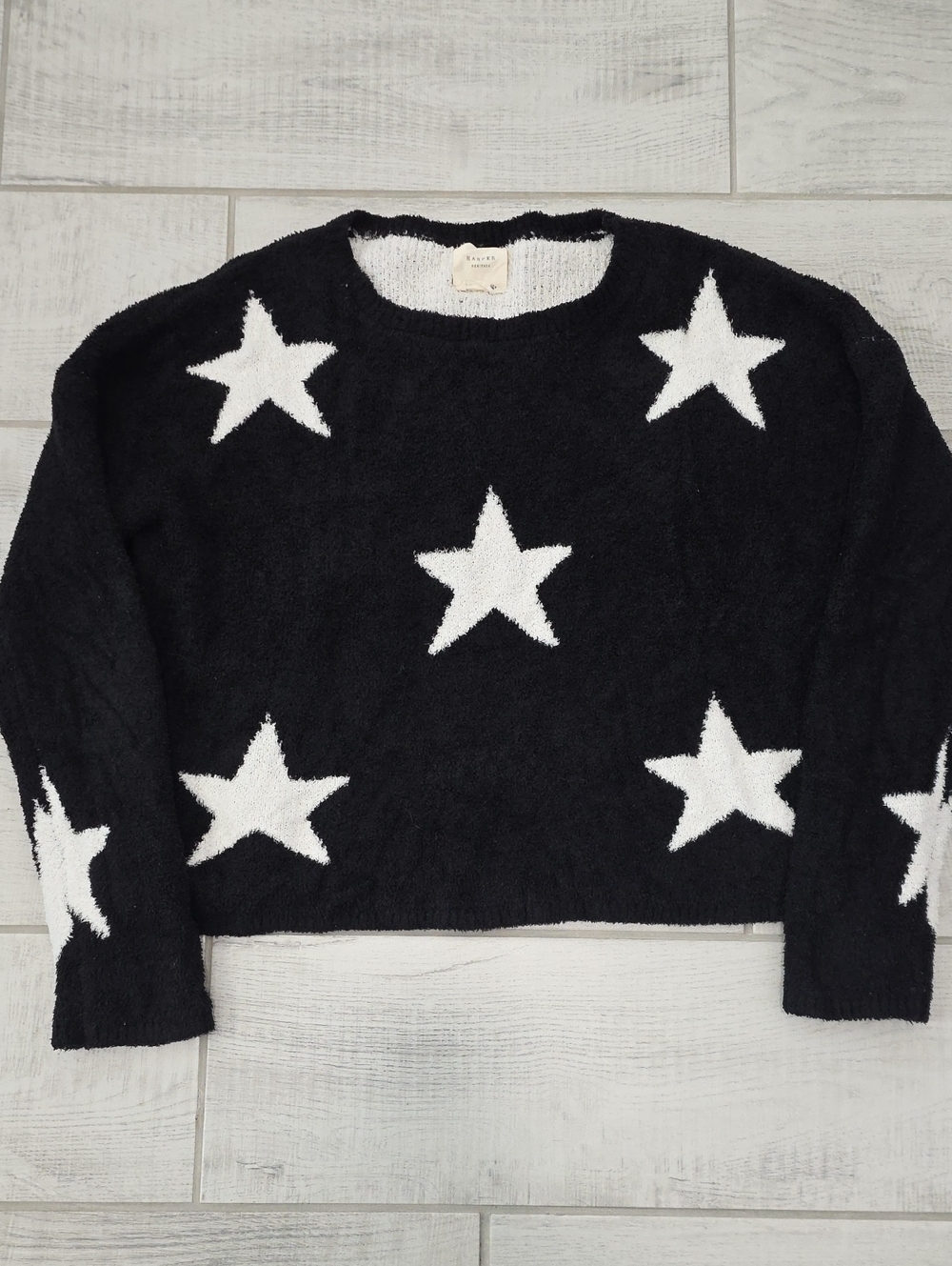 Harper Black/White Star Cropped Teddy Sweater Women's Size Small